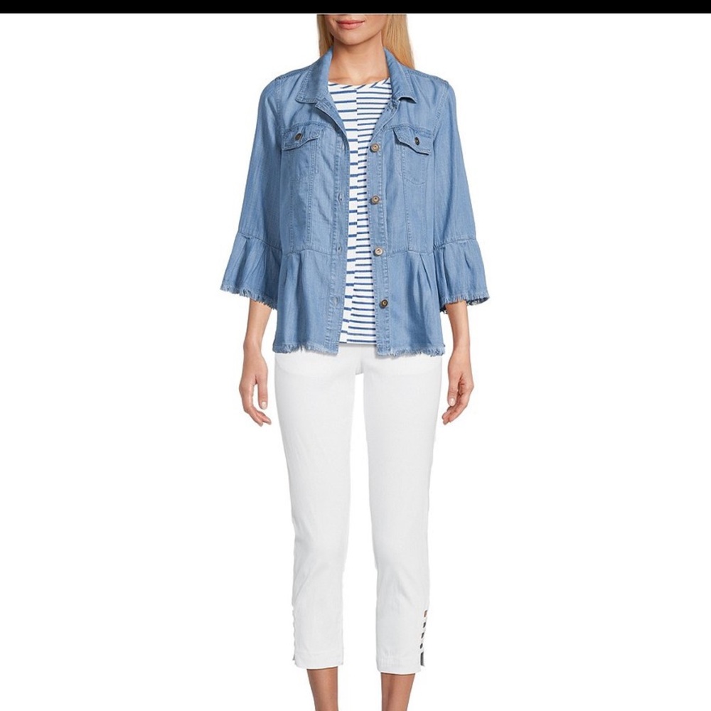NWT Multiples Lyocell 3/4 Flounce Sleeve Button Front Jacket Sz Large - Picture 3 of 5